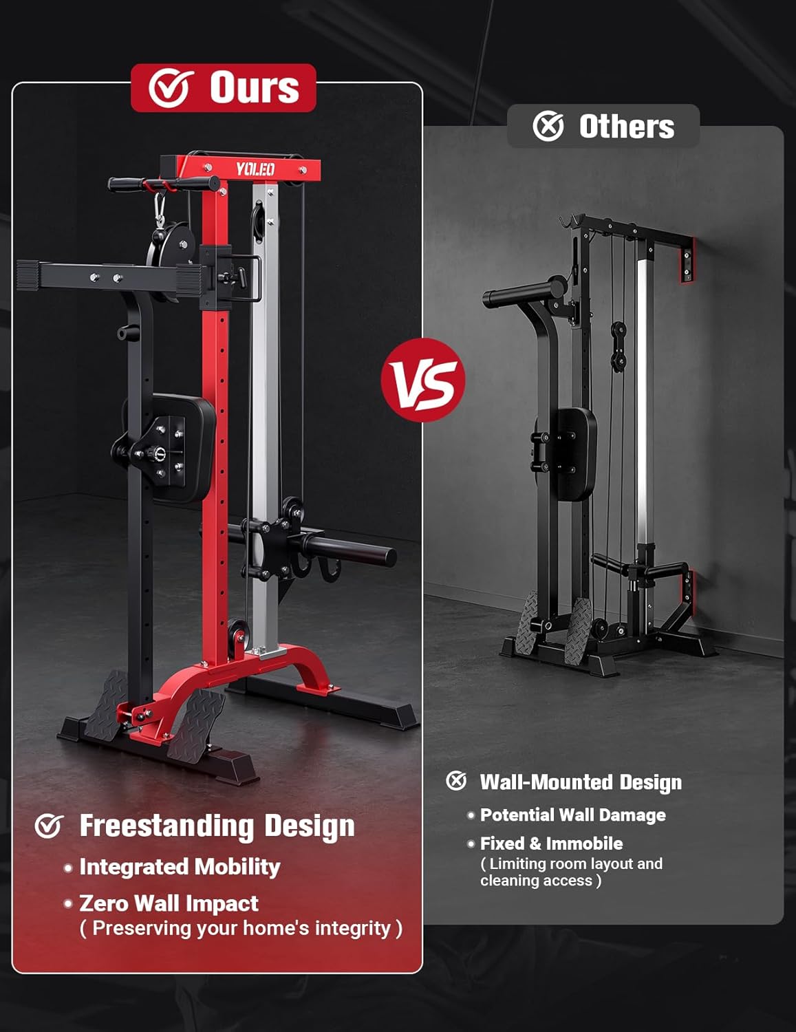 YOLEO Power Cage - Smooth Dual Pulley System with 1700LBS Capacity | Adjustable Cable Crossover for Home Gym