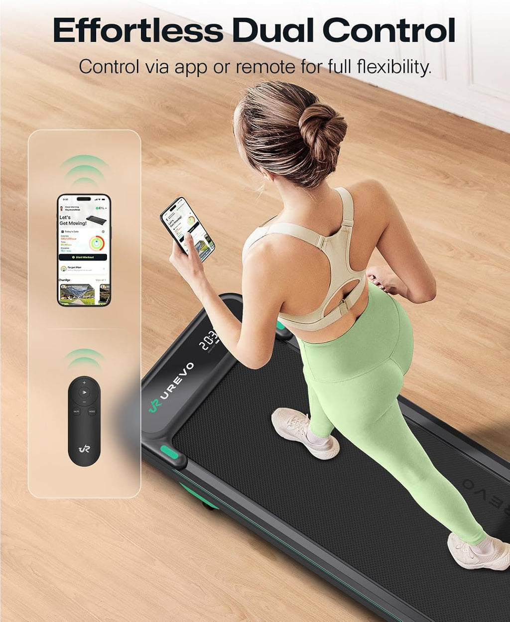 UREVO Smart Walking Pad - Quiet Under Desk Treadmill with APP & Remote | Portable Shock-Absorbing Design for Home Office Fitness