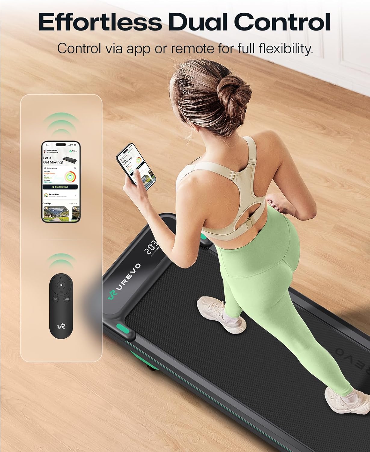 UREVO Smart Walking Pad - Quiet Under Desk Treadmill with APP & Remote | Portable Shock-Absorbing Design for Home Office Fitness