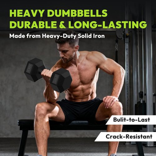 HANDBODE Hex Dumbbell Set - Rubber Encased Hand Weights for Strength Training | 40-570 lb Options