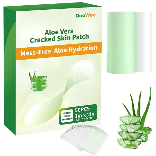 DooWee Aloe Vera Cracked Skin Patches - 50 Large Hydrating Bandages for Dry Heels & Hands | 3x2 Inch