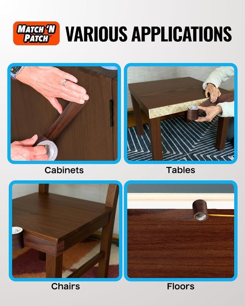 MATCH 'N PATCH Wood Grain Repair Tape - Dark Walnut | 2.25 in x 15 ft | Ideal for Furniture Scratch Repair