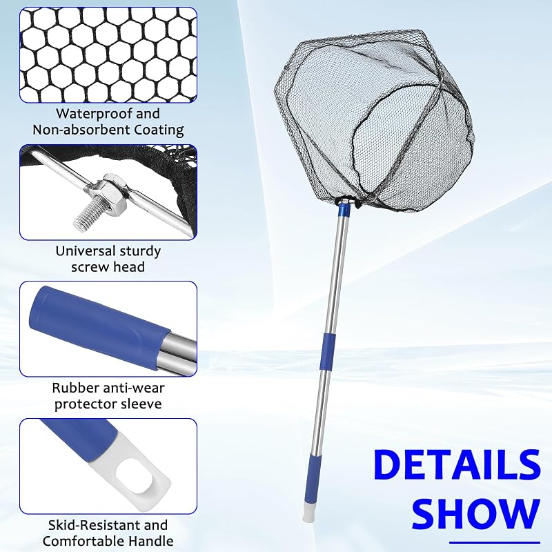 Adjustable 85 Inch Landing Fishing Net with Handle, 5-Section Deep 14-Inch Net