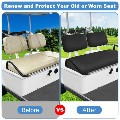 Golf Cart Seat Covers Set for Yamaha G22 G19 G16 G14 G11 G9 G8 G2, Club Car DS Pre-2000 OEM Ordinary Front Seats, Durable Breathable Seat Covers Washable Polyester Mesh Cloth Without Logo, Black