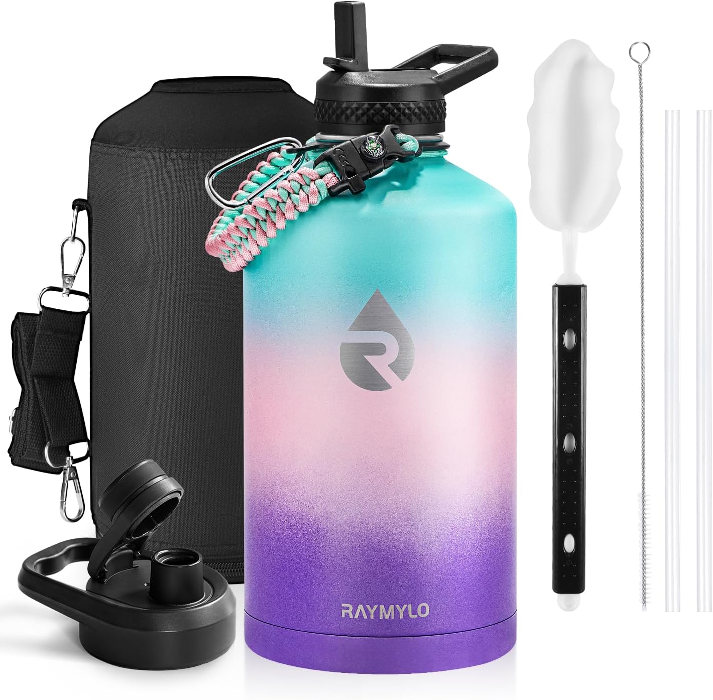 Skiennix Insulated One Gallon Water Bottle - Triple Walled Vacuum Stainless Steel, Leak Proof & BPA Free, Includes Paracord Handle & Straw Spout