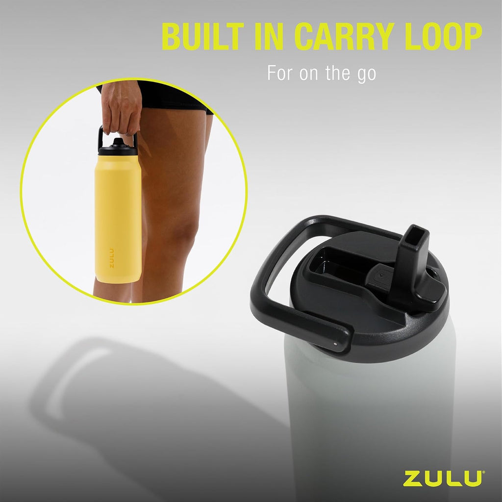 ZULU Base 32oz Stainless Steel Water Bottle - Double Walled, Vacuum Insulated | 3 Lids Included, Black