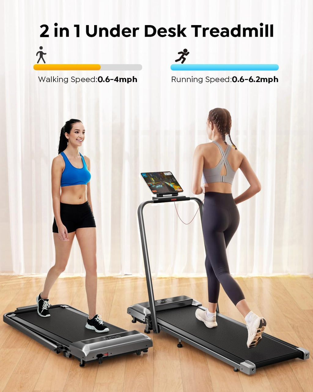 Skiennix Walking Pad Treadmill - 2 in 1 Foldable Design for Home & Office | 300lbs Capacity, App & Remote Control