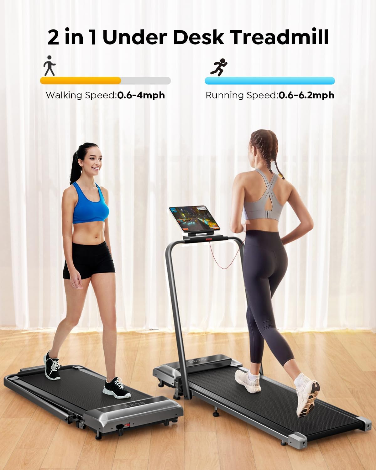 Skiennix Walking Pad Treadmill - 2 in 1 Foldable Design for Home & Office | 300lbs Capacity, App & Remote Control