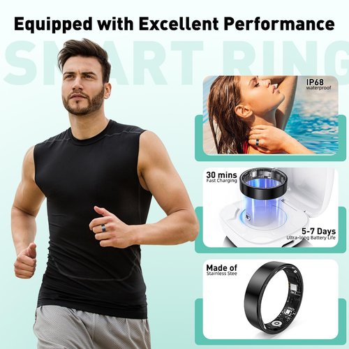 Free Shark Smart Ring with Sleep Monitoring, Step Counting, Heart Rate, Blood Oxygen for iOS and Android, No Subscription Fee, IP68 Waterproof Health Tracker (Rose Gold, 8)