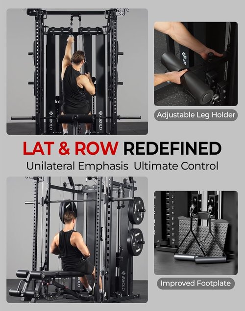 Mikolo Smith Machine - Multi-Functional Home Gym System with Weight Stack & LAT Pulldown | 10+ Free Attachments