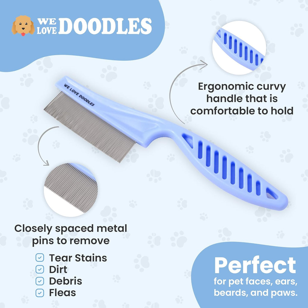 We Love Doodles Dog Face Comb - Fine Tooth Flea & Tearstain Remover for Poodles & More | Large & Small