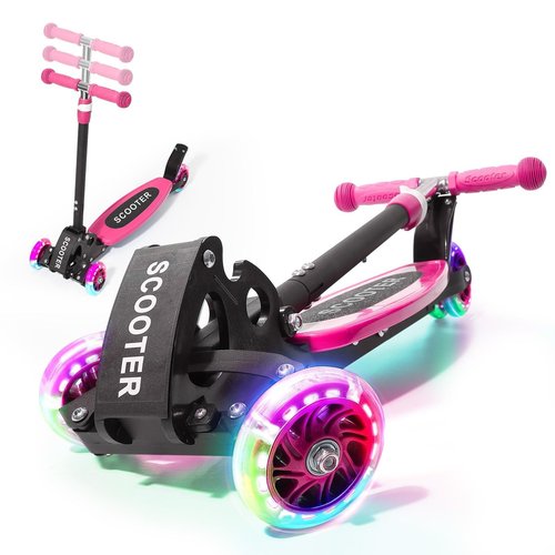 Kids 3-Wheel Kick Scooter – Adjustable Height, Gravity Steering, & LED Wheels, Foldable for Travel, Durable Metal Frame Supports up to 180 lbs