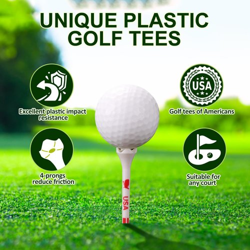 WMAWJBT Premium Plastic Golf Tees 3 1/4’’ with USA Map, Long 4 Prong Golf Tee with 100 Pack, Golf Gifts for Men, Women and Kids