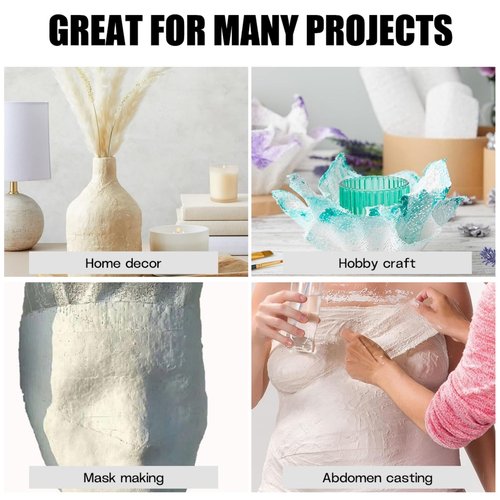 5 Pack Plaster Cloth Rolls Gauze Bandages Plaster Wrap Strips 8 in x 9 ft for Belly Casts DIY Hobby Crafts for Mask Making Body Molds Scenery Art