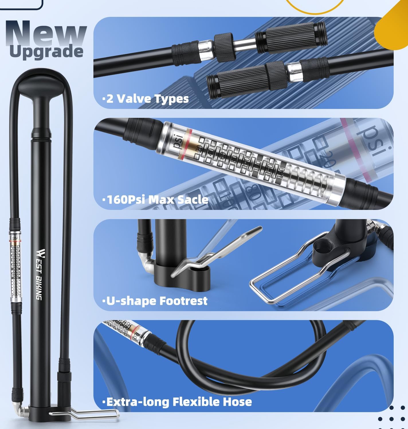 Skiennix Mini Bike Pump - Portable Aluminum Alloy 160PSI Bicycle Pump for Presta & Schrader Valves | Lightweight Design