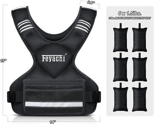 Feyachi Adjustable Weighted Vest - X-Type Design with Reflective Stripe | 3-32 lbs for Running & Training