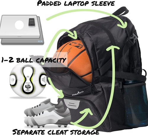Athletico Soccer Backpack - Versatile Bag for Soccer, Basketball & Football | Includes Cleat & Ball Holder