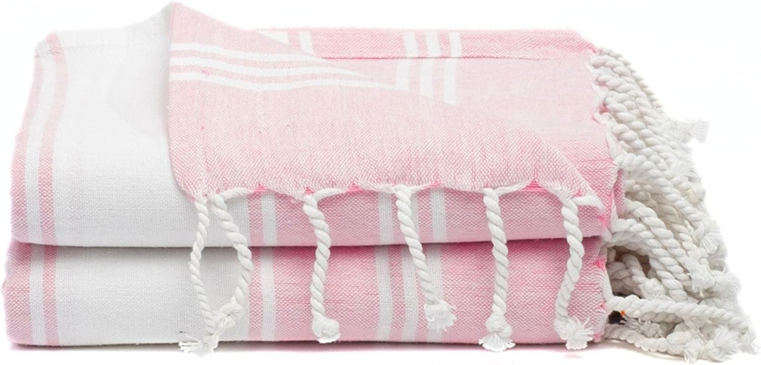 Skiennix Oversized Cotton Turkish Beach Towels - Quick Dry & Absorbent | Extra Large 36"x72" - Pink, 2 Pack