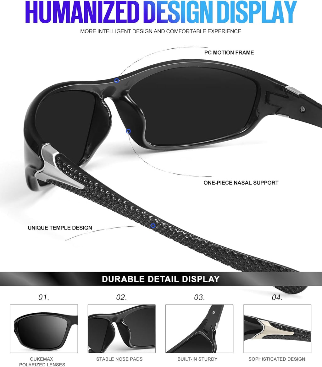Polarized Sunglasses Men, Sports Sun Glasses Womens UV400 Protection for Fishing Running Driving