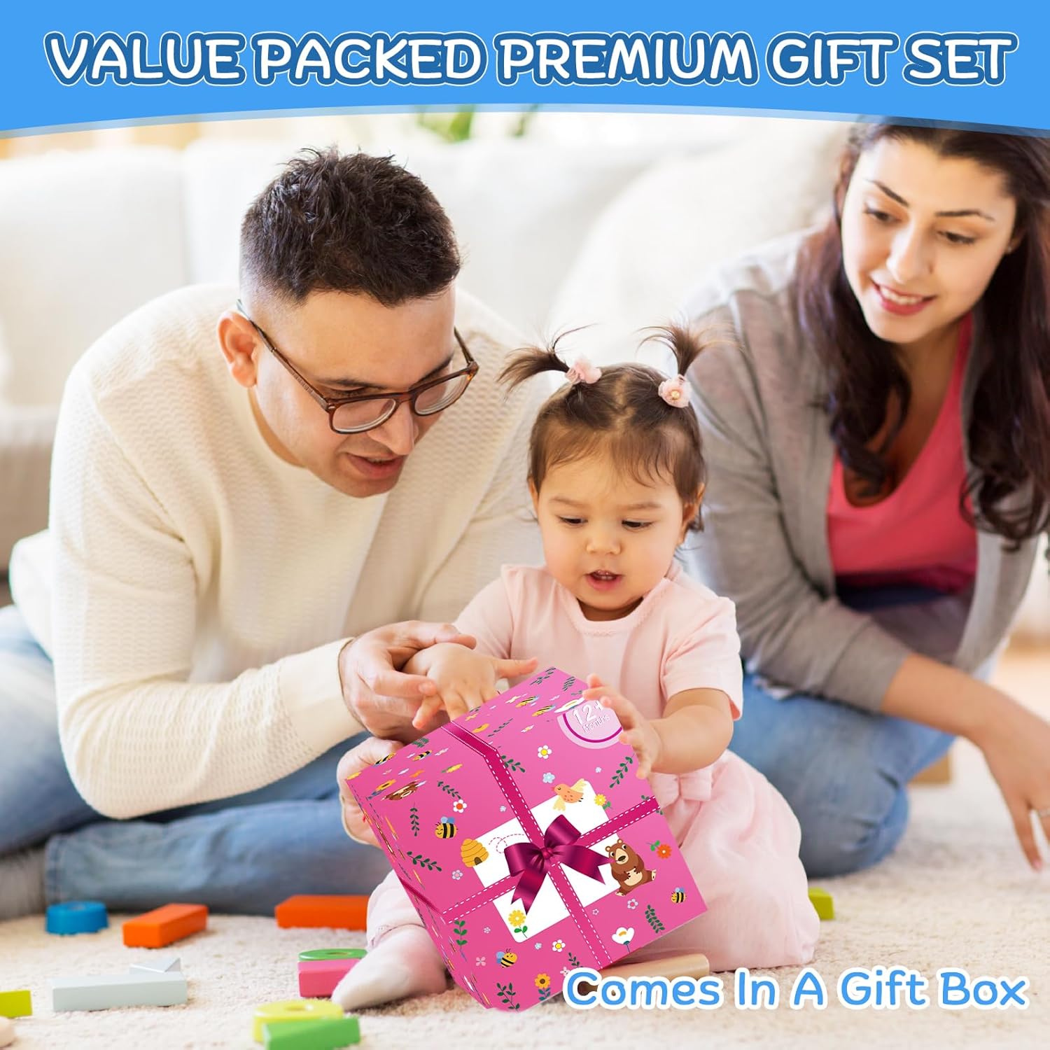 Wooden Activity Cube - Montessori Educational Toy for Toddlers 1-3 Years | Perfect 1st Birthday Gift | Includes Bonus Sorting & Stacking Game (Pink)
