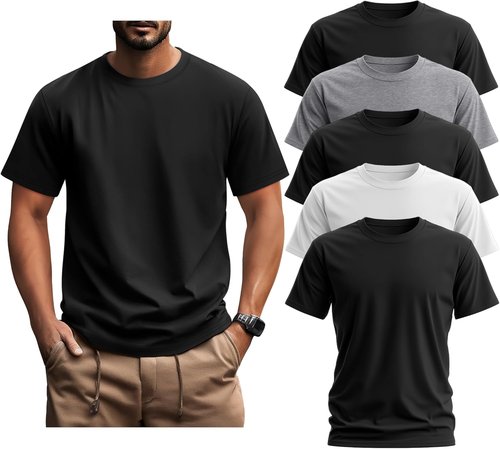 Ficerd Men's Big & Tall Cotton Crew Neck T-Shirts - 5 Pack Oversized Short Sleeve Tees