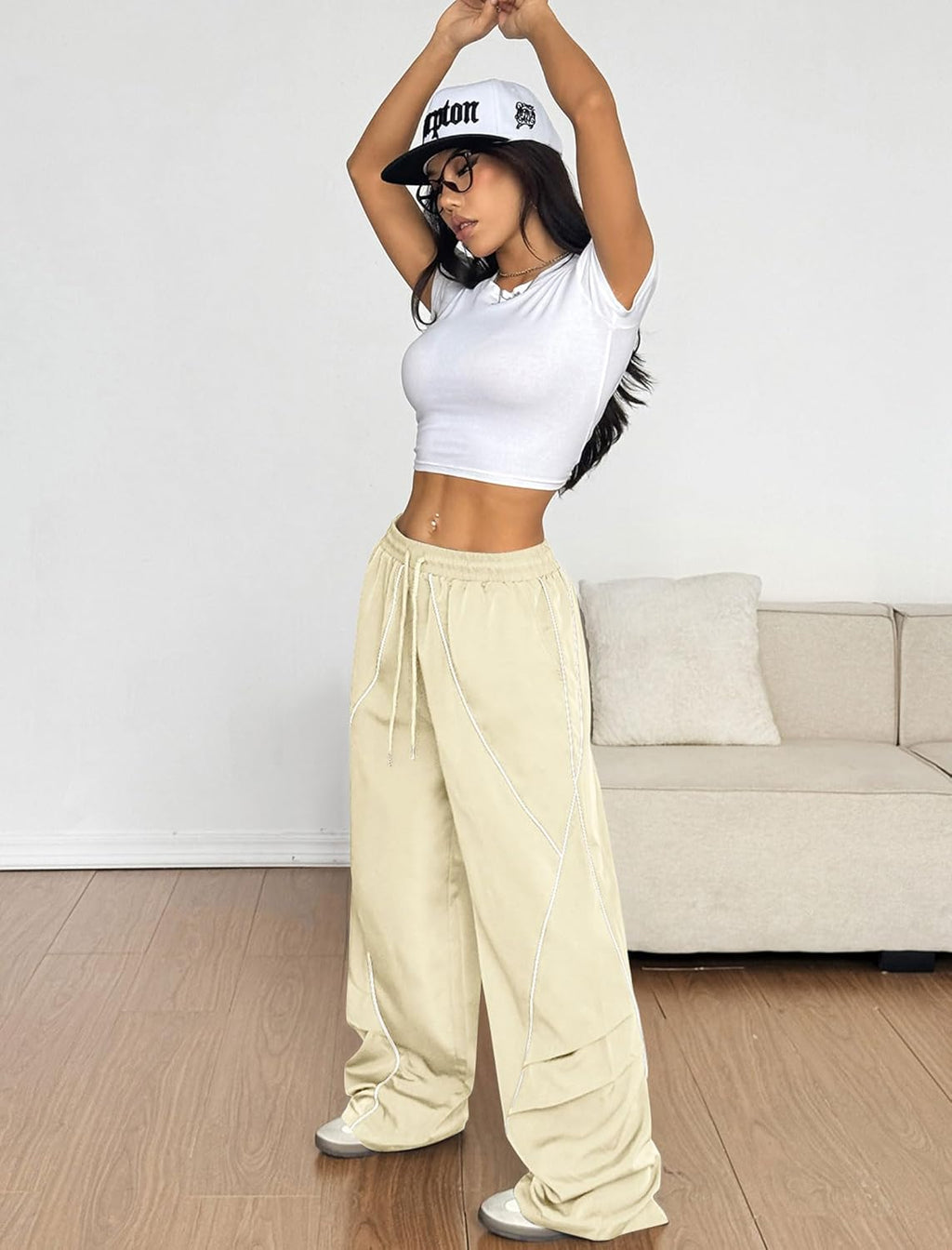 ZAFUL Women's Baggy Wide Leg Sweatpants - Elastic Waist with Side Stripes | Comfortable Loose Fit Trousers