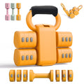 2-in-1 Adjustable Dumbbells & Kettlebell Set, 4 Levels Weight Quick Change(2.2 3.3 4.4 5.5 lbs), for Women Home Gym Exercise Training, with Complimentary Non-slip Touch Fastener, Yellow.