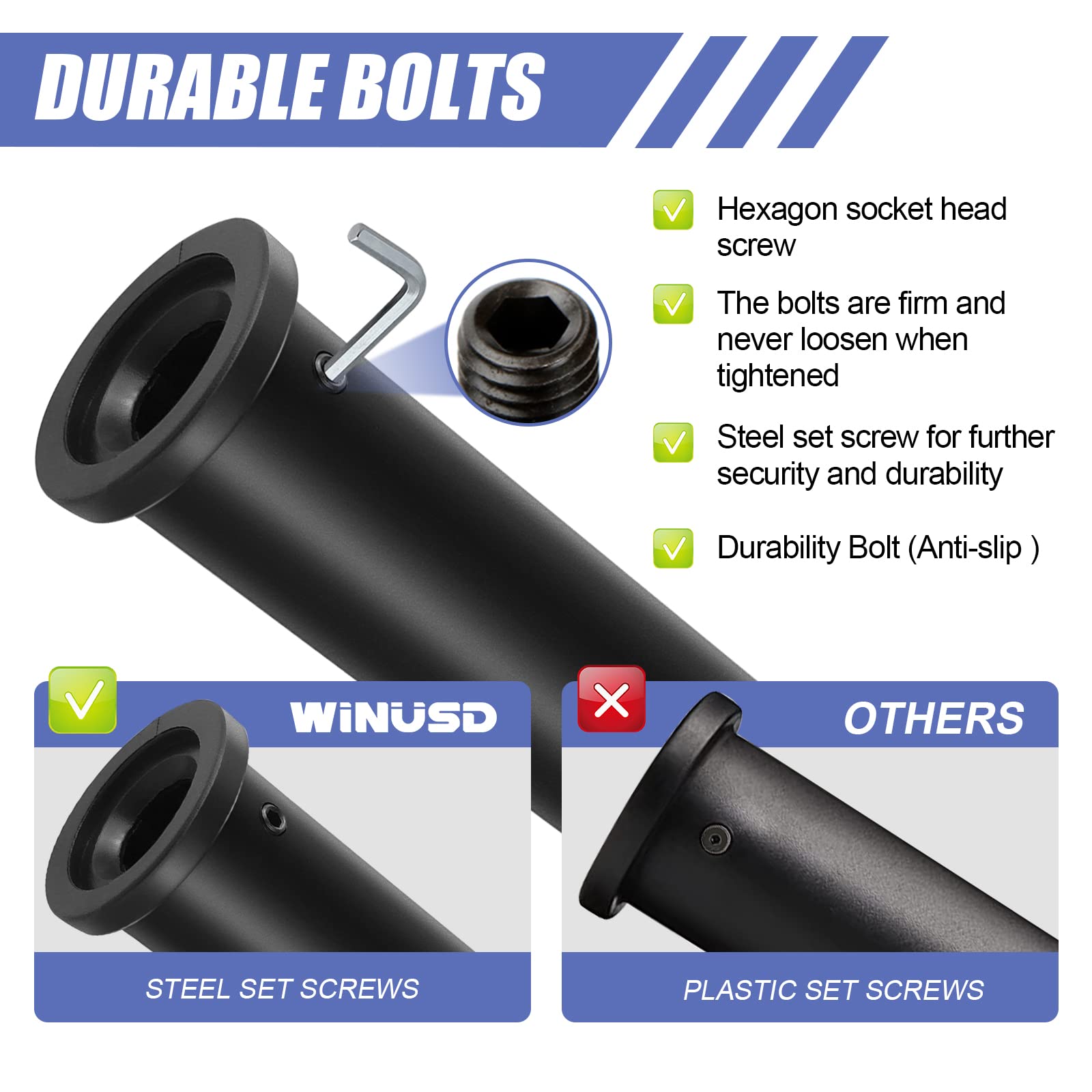 WINUSD 2Pcs Nylon Olympic Adapter Sleeve 8- Converts 1" Standard Weight Plate Posts to 2- Olympic Weight Plate PostsIncludes Removable end Cap and Allen Key