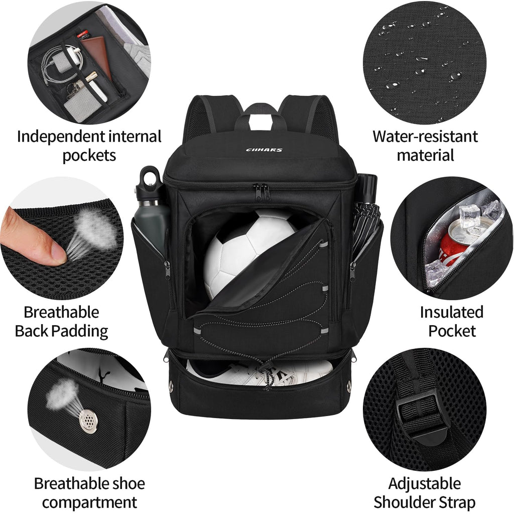 Ciihars Soccer Bag - Soccer Backpack with Ball Holder,Sport Equipment Bags gifts for soccer stuff Water resistant Includes Separate Cleat Fit Basketball Volleyball Football