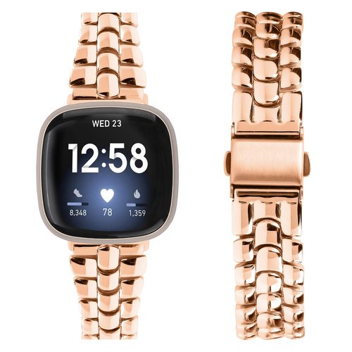 Mtozon Metal Bands Compatible with Fitbit Versa 4/Versa 3/Sense 2/Sense, Women Replacement Wristband, Rose Gold