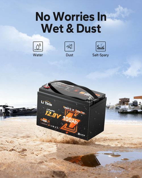 Litime 12V Bluetooth LiFePO4 Trolling Motor Battery - 100Ah, 15000 Deep Cycles, Low-Temp Protection (2-Pack)