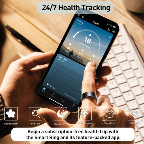 Smart Health Rings for Women Men, Fitness Tracker with Heart Rate, Blood Oxygen, HRV, Sleep Tracker, Step Tracker, No Subscription Fee, IP68 Waterproof Smart Ring for iphone & Android(Black#6)