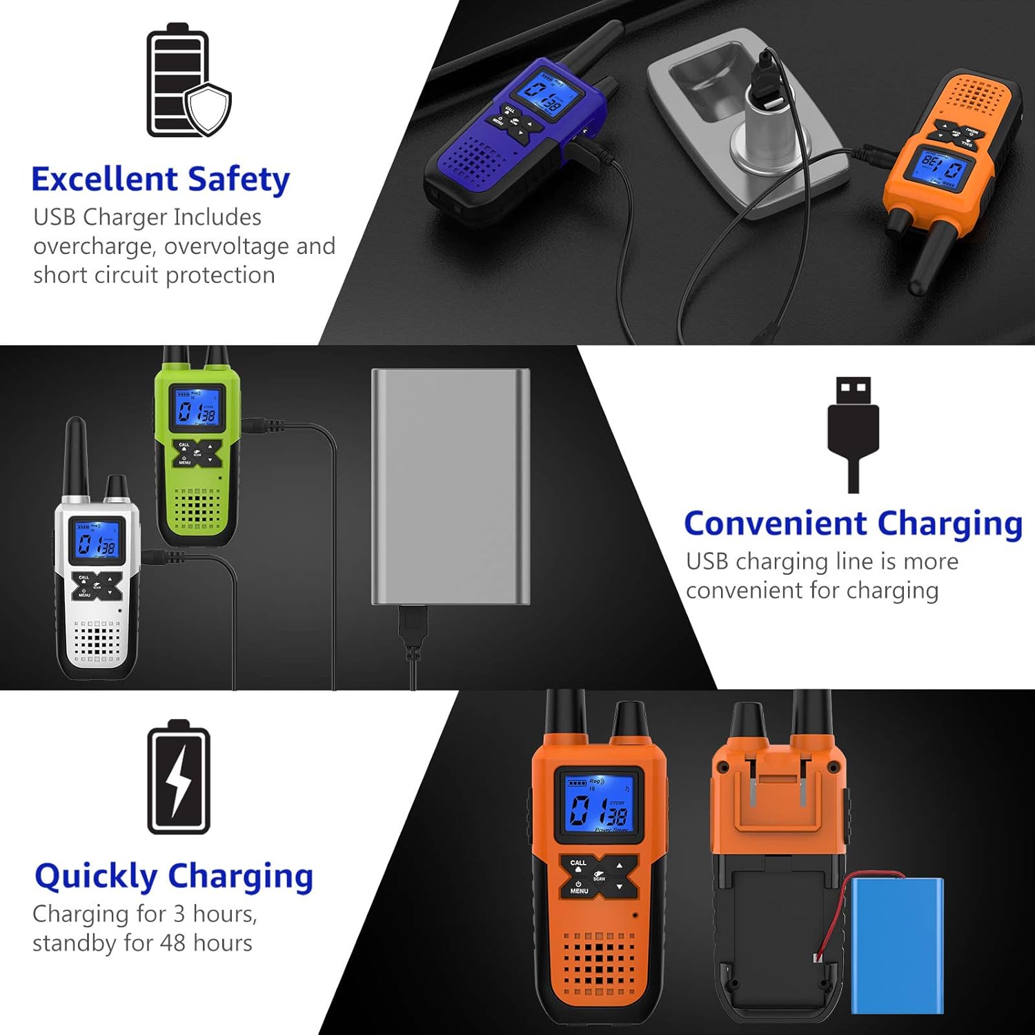 Topsung Walkie Talkies - Long Range Rechargeable 2-Way Radios with Earpiece | NOAA Weather Alert - 4 Pack for Family Adventures