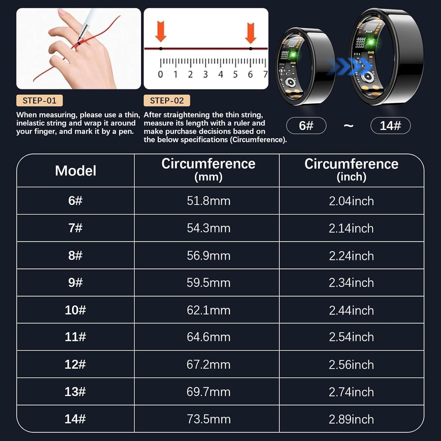 Skiennix Smart Ring - Health Tracker for Men & Women | Heart Rate, Sleep Monitor, IP68 Waterproof (Black, Size 10)