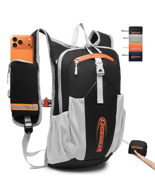 CROSSGEAR 16L RFID Hiking Backpack, Lightweight Foldable Packable Backpack, Small Travel Hiking Daypack for Women Men Black