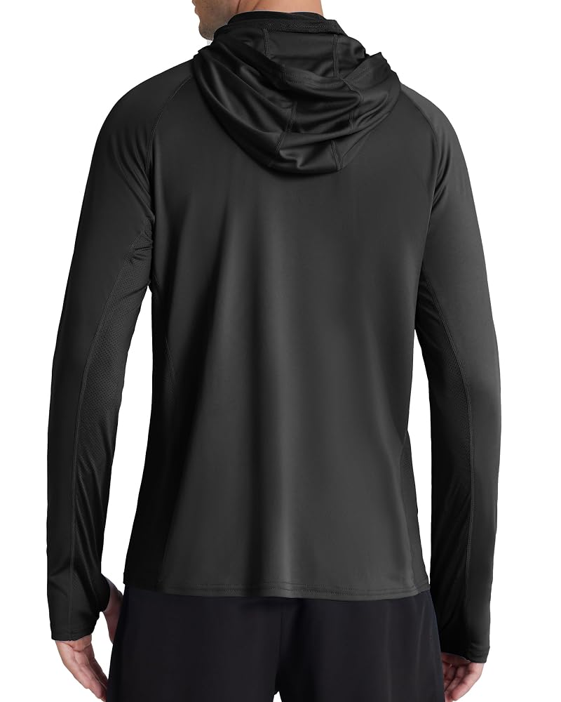 Roadbox UPF 50+ Hooded Rash Guard - Long Sleeve Sun Protection Shirt, Black, XXL