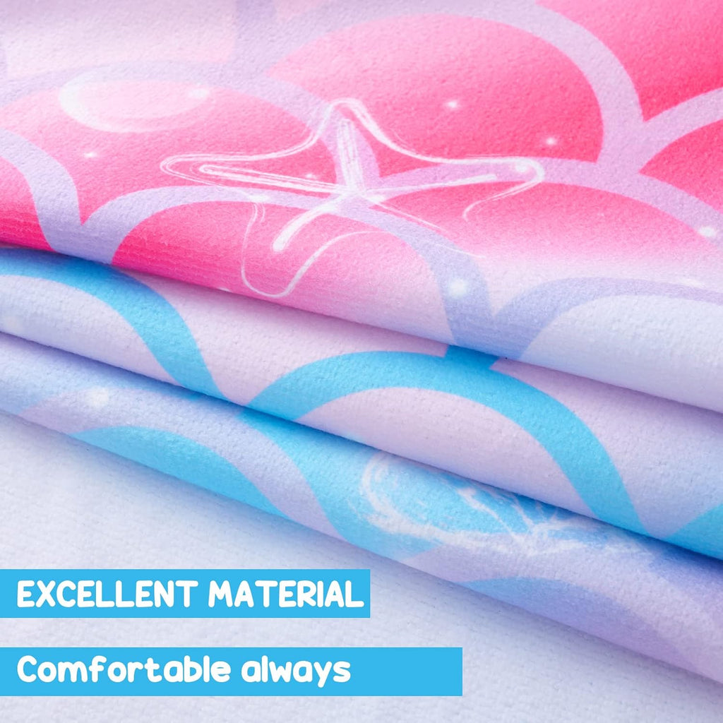 WERNNSAI Mermaid Hooded Beach Towel - Soft, Quick-Dry Poncho for Kids | 27" x 27" Sand-Free Design