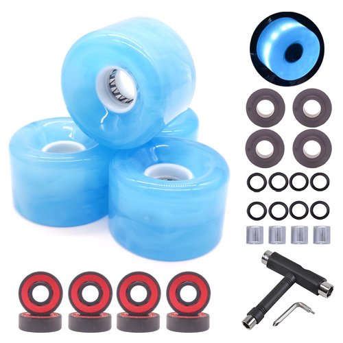 LONTOHCE Skateboard Wheels Cruiser Skateboard Wheels 65mm 78A with Skateboard Kit, Bearings and Spacers (Blue)