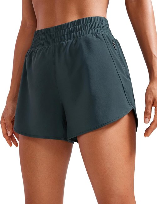 CRZ YOGA Dolphin Athletic Shorts for Women 3" - High Waisted Quick Dry for Running Workout Gym Track with Zip Pocket