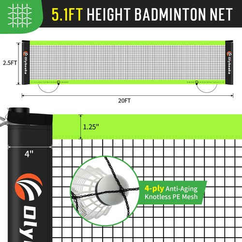 Olybeaka Professional Baminton Set, Portable Badminton Net Set for Backyard with Carring Bag, 4 Aluminum Badminton Rackets, 3 Shuttlecocks - Easy Set Up & Durable (20ft, Black)