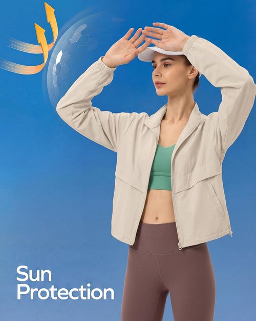 Gacaky Women's Lightweight Athletic Jacket - Sun Protection Full Zip Long Sleeve Workout Top
