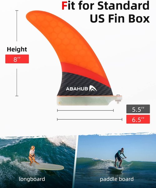 Abahub 8'' SUP Replacement Fin - Fiberglass Reinforced Center Fin with No Tool Screw | Black/Blue/White