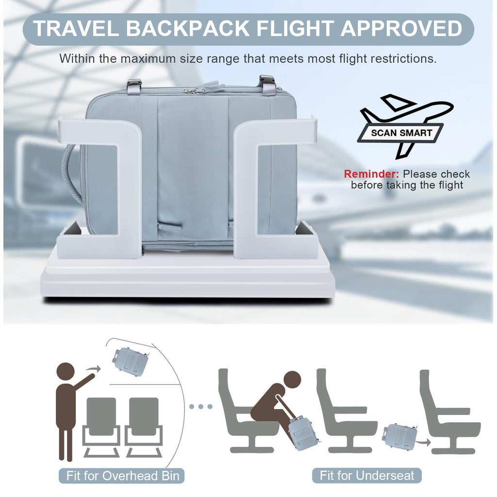Large Travel Backpack Carry on Flight Approved Mochila De Viaje Carry on Backpack for Airplanes Spirit Airlines Personal Item Bag 18x14x8 Inches Travel Bag Traveling Backpack for Women Men Grey Blue