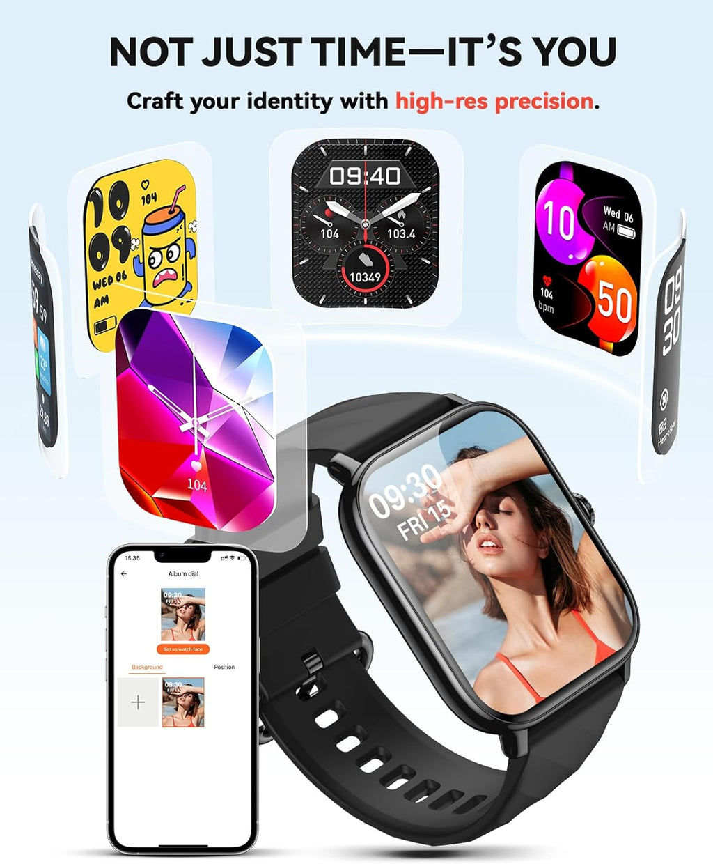 Smart Watches Fitness Tracker for Women Men with Step Counter, Sleep Calorie Monitor, Pedometer, IP68 Waterproof, Smartwatch with 120+ Sports for iPhone Android (Black)