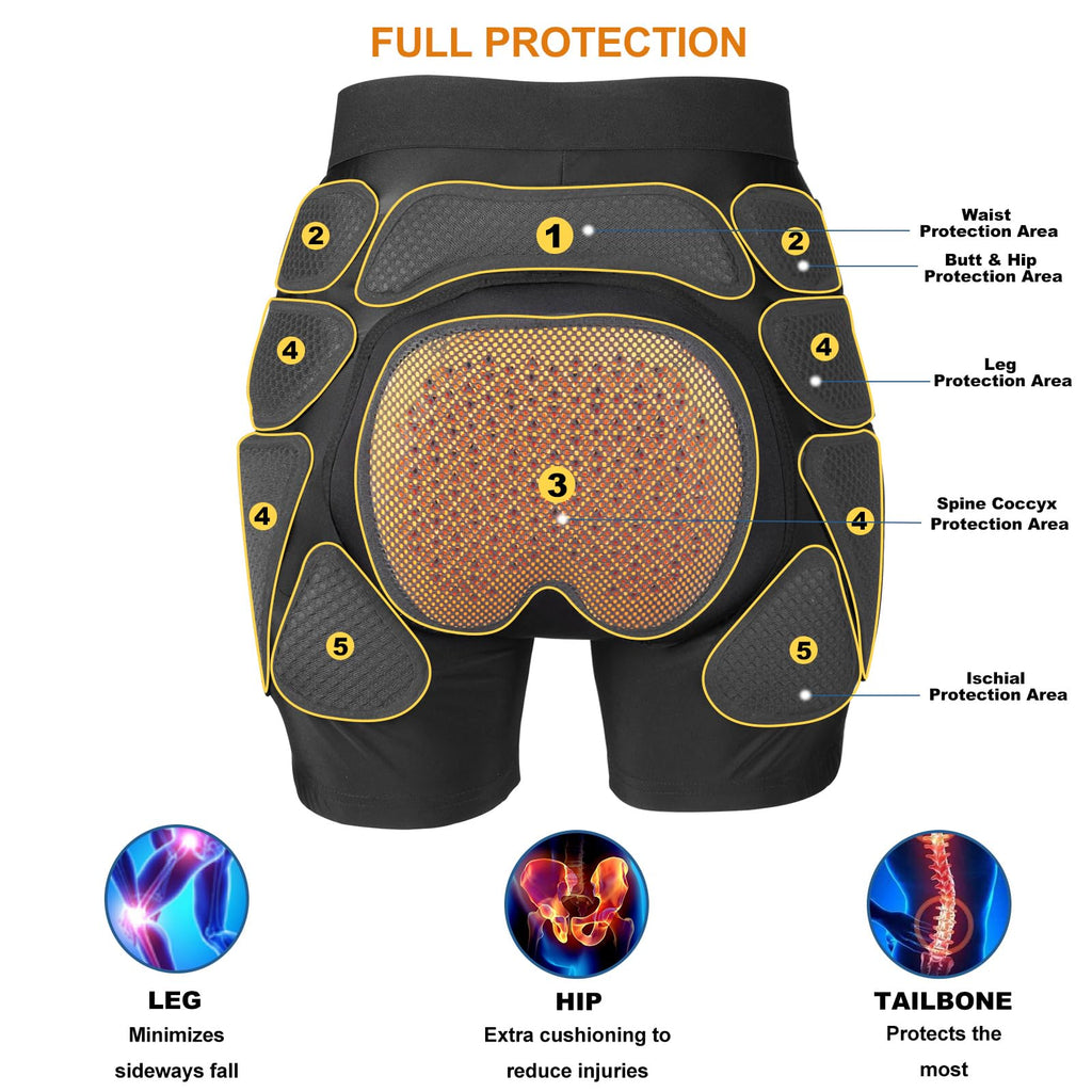 Protective Padded Shorts Crash Pad, PU Hip Butt Pads Impact Gear for Youth Ladies Women, Tailbone Protection Pad for Ski Snowboarding Skating Skateboard
