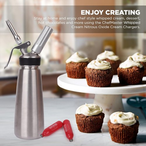 Chef Master N2O Whipped Cream Chargers - Food Safe Nitrous Oxide Cartridges (10 Pack) | Universal Fit for Professional Use