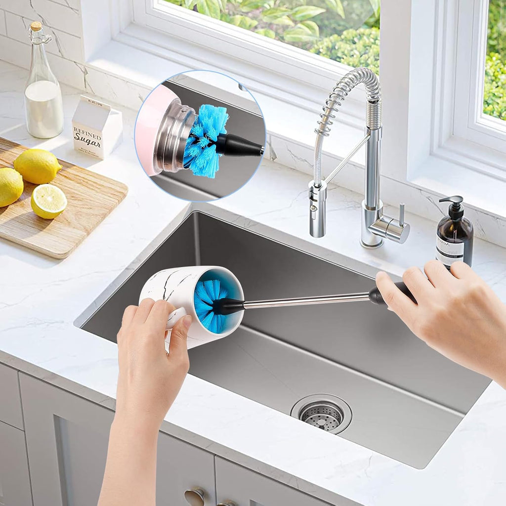 Skiennix 3-in-1 Stainless Steel Cleaning Brush Set - Long Handle for Bottles, Mugs & Tumblers