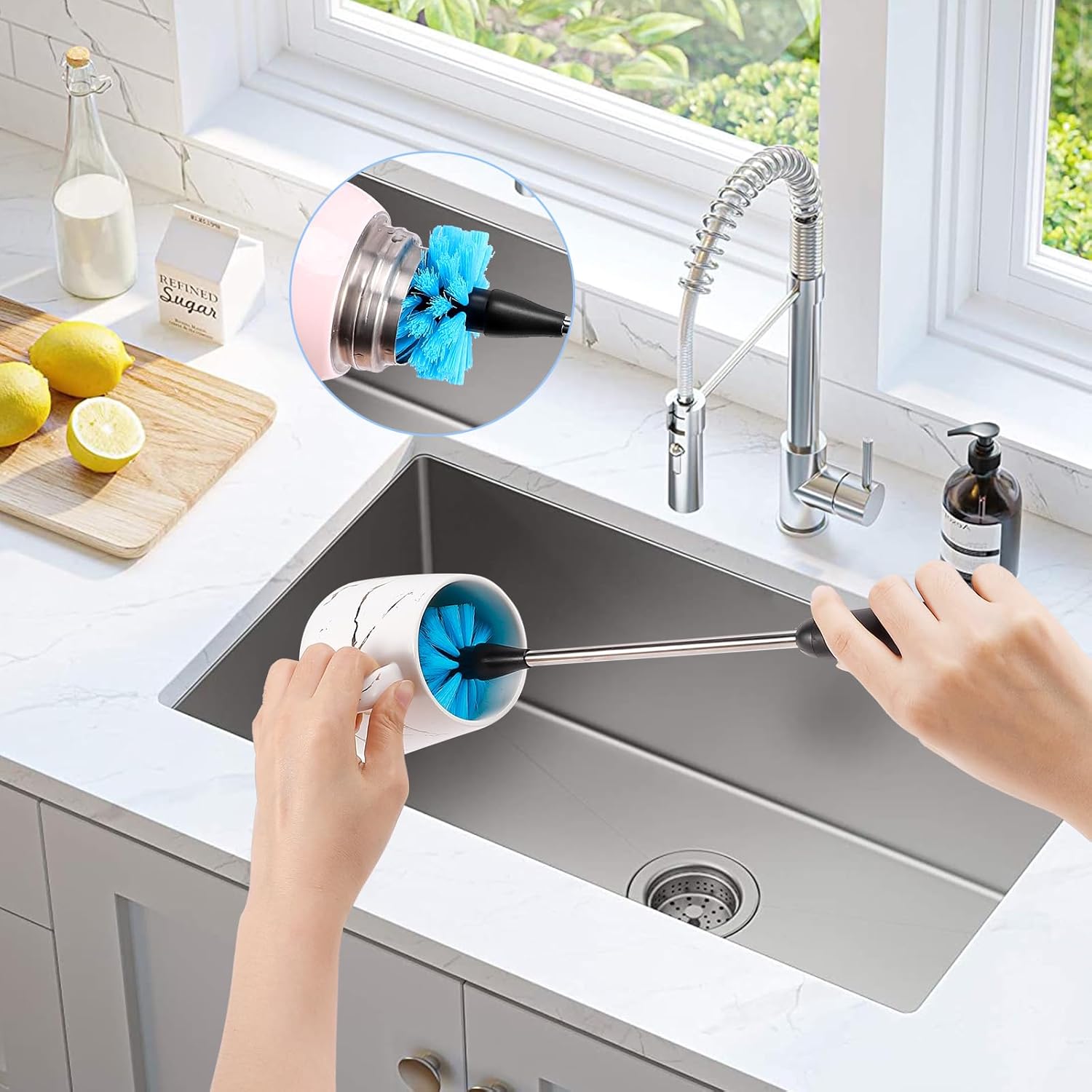 Skiennix 3-in-1 Stainless Steel Cleaning Brush Set - Long Handle for Bottles, Mugs & Tumblers