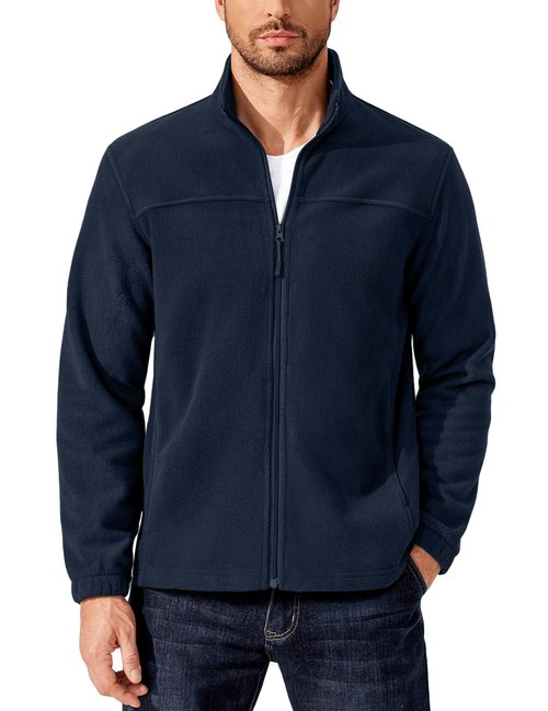 COOFANDY Classic Zip Up Fleece Jacket Men Light Warm Long Sleeve Zipper Sweater Mens Polar Navy Blue Jackets XL