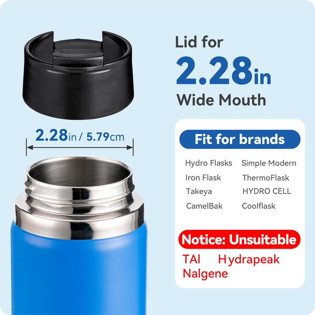 Prurex Flip Lid for Hydro Flask 12 16 18 20 32 40 64 oz Wide Mouth Bottle,Replacement Lid for Hydroflask,Thermoflask,Iron Flask and More 2.28" Wide Mouth Bottles(Black 1 Pack